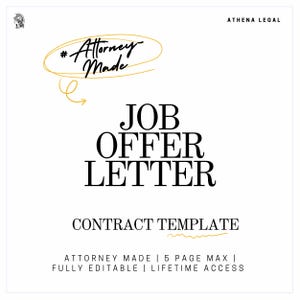 Plantilla de carta de oferta de trabajo / Formulario de acuerdo editable y redactado por un abogado Descarga instantánea Acceso de por vida