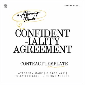 Modelo de contrato de acuerdo de confidencialidad / Formulario de acuerdo editable, redactado por un abogado y descarga instantánea / Acceso de por vida