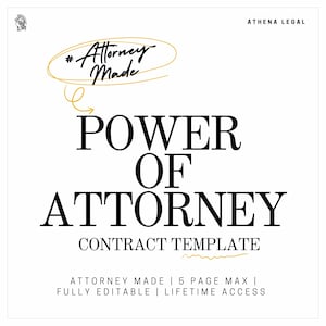 Modelo de contrato de poder notarial / Formulario de acuerdo editable, redactado por un abogado, descarga instantánea, acceso de por vida