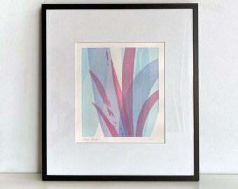 Abstract Acrylic Painting on Paper, Minimalist Wall Art, Blue Pink Lilac