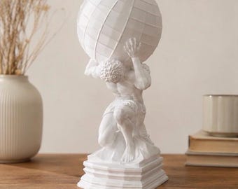 Estatua de Atlas impresa en 3D – Escultura de la mitología griega – Decoración moderna en blanco – Figura de Atlas de titanio – Regalo para los amantes del arte y la mitología