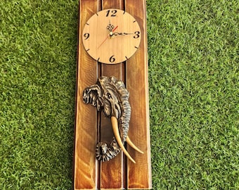 Handcrafted Wooden Elephant Wall Clock: Rustic Wildlife Decor (6x16 Inch)