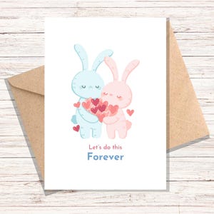 Valentijnskaart, wenskaart, digitale kaart, afdrukbare kaart, direct downloaden, liefdeskaart voor hem en haar, kaart schattig klein konijntje.