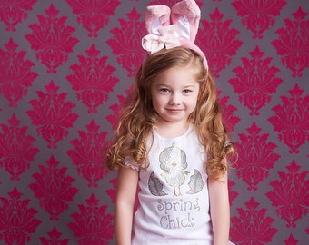 Easter Shirt for Girls- Spring Chick Rhinestone Shirt- Perfect for Spring Portraits, Available in 12 months up to 6x and Multiple Colors