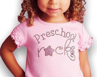 Preschool Shirt for Girls, Preschool Rocks Rhinestone Bling Shirt, Perfect for First Day of Preschool, Back to School Outfit