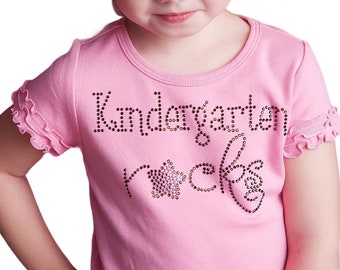 Kindergarten Shirt for Girls- First Day of School Kindergarten Rocks Rhinestone Bling Shirt- Back to School Shirt Perfect for Picture Day