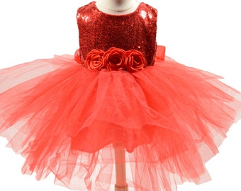 Girls Dresses, Red Sequin Toddler Dress, Party Dress for Baby Girl