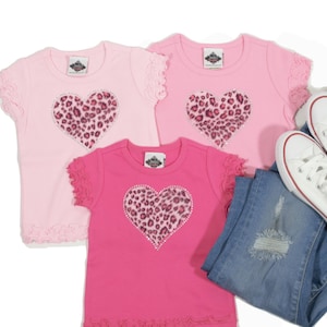 Valentine's T-Shirt for Infant, Toddler and Big Girls, Animal Print Leopard Heart Shirt with Rhinestones image 1