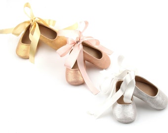 Baby Girl Ballerina Shoes, Rose Gold Baby Shoes, Baby Girl Gold Shoes, Silver Baby Shoes- Perfect for 1st Birthday, Baptism, and Christening
