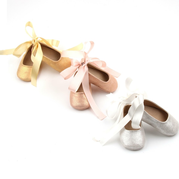 Baby Girl Ballerina Shoes, Rose Gold Baby Shoes, Baby Girl Gold Shoes, Silver Baby Shoes- Perfect for 1st Birthday, Baptism, and Christening