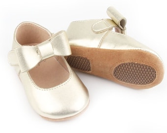 Gold Baby Shoes for Baby Girls- Soft Sole Pre-Walker Baby Moccasins Perfect Compliment to Birthday Oufit