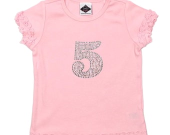 Birthday Number Shirt for Girls- Rhinestone Birthday Shirt for Girls 1st Birthday or 2nd, 3rd, 4th, 5th, 6th, 7th, 8th, 9th, 10th,