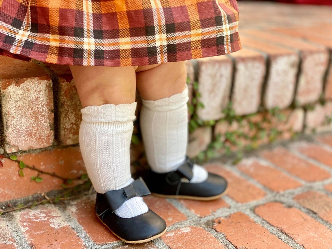 Baby Girl Mary Janes in Black Leather With Bows and Headband Etsy