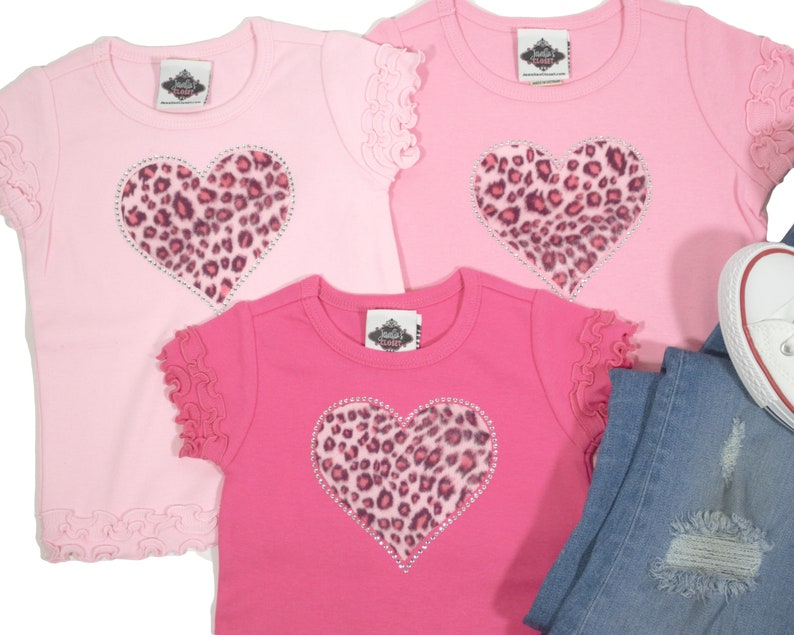Valentine's T-Shirt for Infant, Toddler and Big Girls, Animal Print Leopard Heart Shirt with Rhinestones image 4