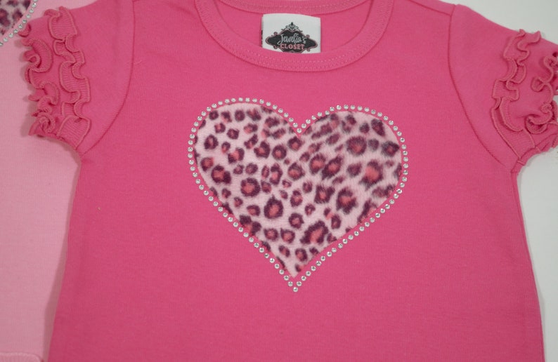 Valentine's T-Shirt for Infant, Toddler and Big Girls, Animal Print Leopard Heart Shirt with Rhinestones image 6