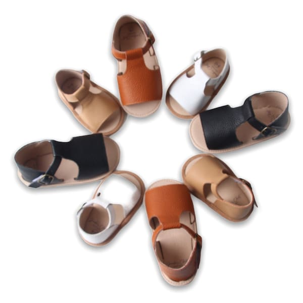 Sandales unisexes pour bébés et tout-petits - sandales en cuir véritable pour filles et garçons, sandales à semelle souple et dure, style vintage, bretelles réglables