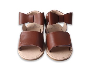 Brown Bow Sandals for Girls- Fall and Autumn Toddler Sandals, Baby Girl Sandals, Infant Sandals from 6 months to 4 years, Soft and Hard Sole