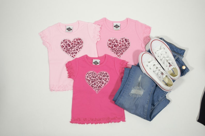 Valentine's T-Shirt for Infant, Toddler and Big Girls, Animal Print Leopard Heart Shirt with Rhinestones image 9