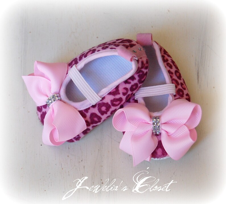 Baby Girl Crib Shoes Pink Cheetah Print Baby Soft Sole Shoes Etsy