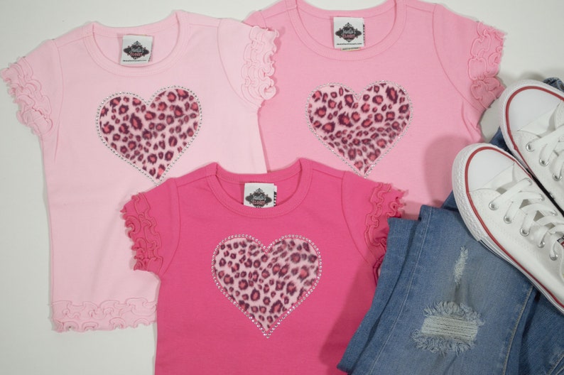 Valentine's T-Shirt for Infant, Toddler and Big Girls, Animal Print Leopard Heart Shirt with Rhinestones image 10