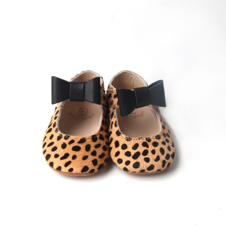 Baby Girl Cheetah Print Shoes With Genuine Leather Black Etsy