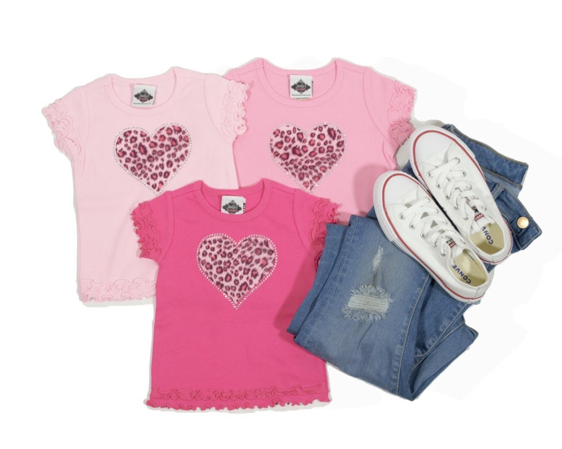 Valentine's T-Shirt for Infant, Toddler and Big Girls, Animal Print Leopard Heart Shirt with Rhinestones image 1