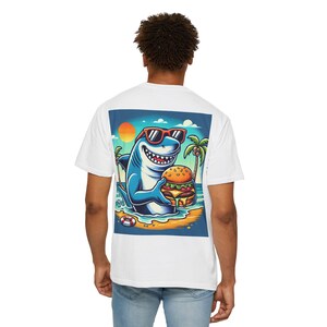 Cartoon Shark Graphic T-Shirt - Unisex Garment-Dyed Beachwear