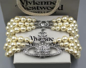 Vivienne Westwood 3 String Pearl Orb Choker Necklace Silver Vivienne Westwood 3 String Pearl Orb Choker Necklace Silver