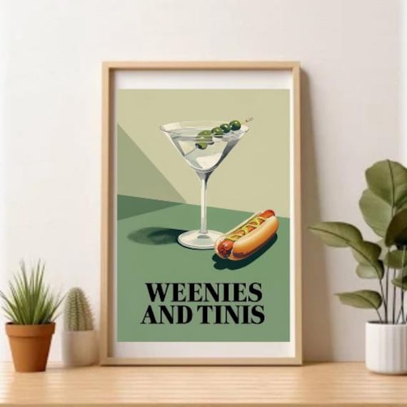 Whimsical Wall Decor: Hot Dog and Martini Art Print - Weenies and
