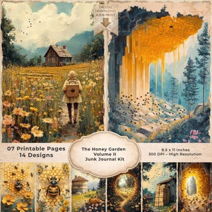Honey Garden Junk Journal Kit Bee Honeycomb Wildflower Printable Pages