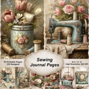 20 pagine stampabili vintage per junk journal di cucito, volume 3, stile shabby chic floreale.