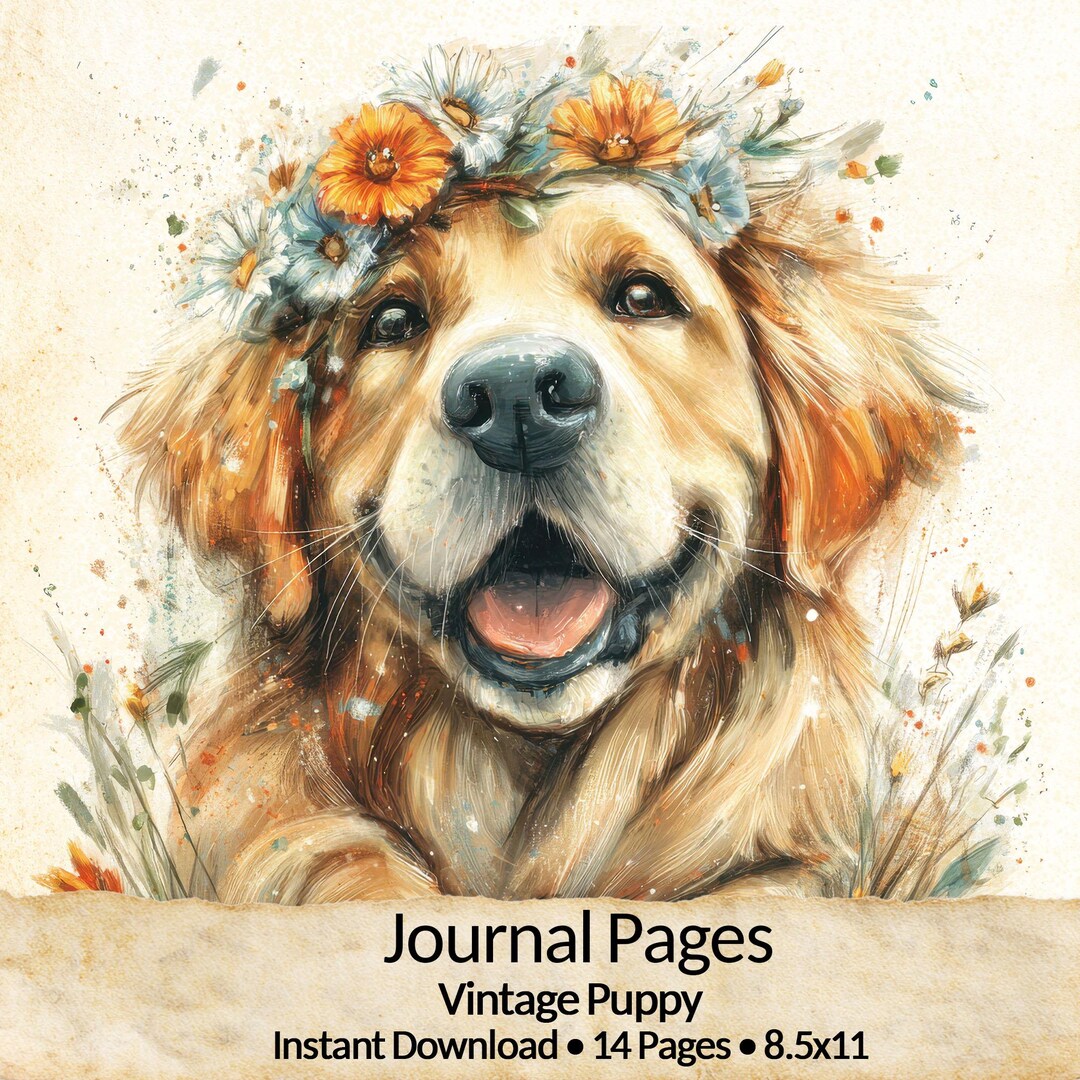 Journal Doogs Vintage Puppy Junk Journal Pages Printable Floral Dog Journal Kit ...