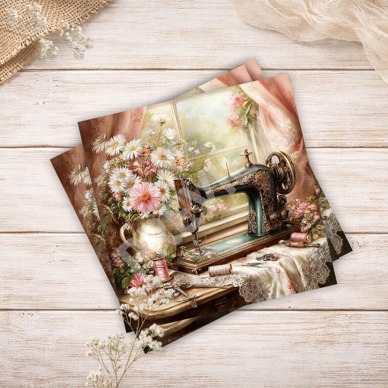 12 Vintage Sewing Machine Junk Journal Kit Shabby Chic Floral Printable ...