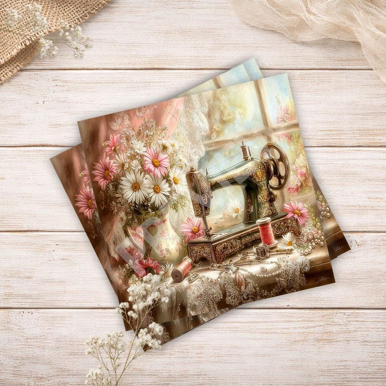 12 Vintage Sewing Machine Junk Journal Kit Vol 3 Shabby Chic Printable ...