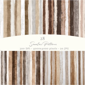May include: Vertical seamless patterns in shades of brown, beige, and gray. The image features 28 patterns with a painted brushstroke effect. The text at the top reads "28 Seamless Patterns". The image is 4000x4000 pixels and 300 DPI.