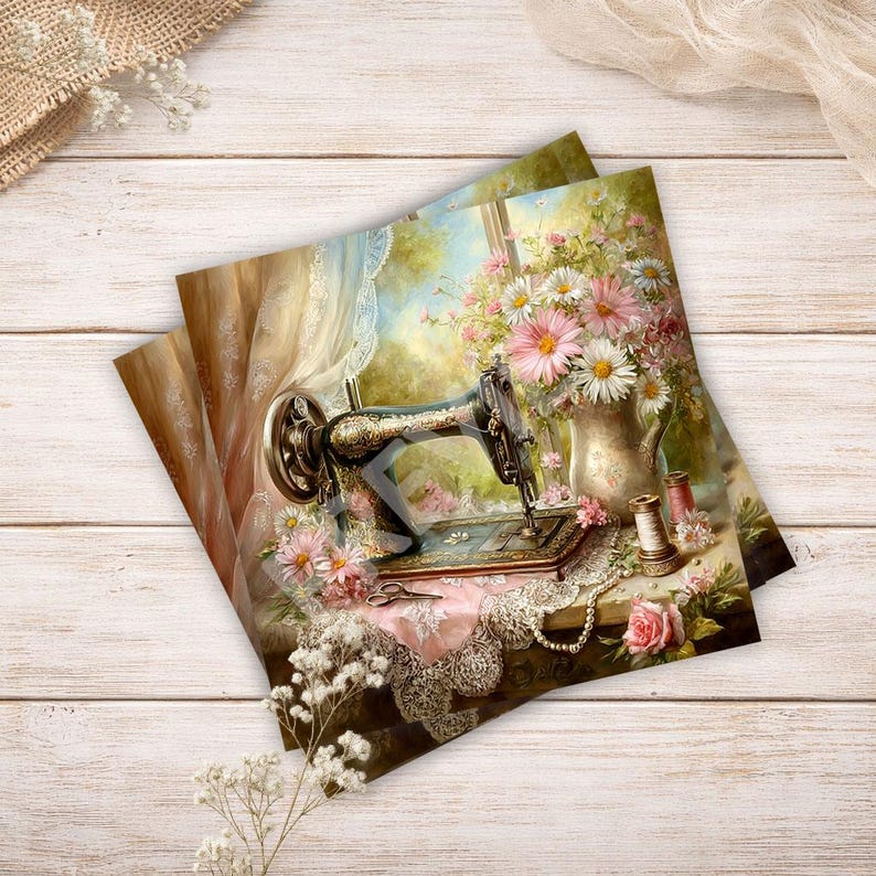 12 Vintage Sewing Machine Junk Journal Kit Vol 3 Shabby Chic Printable ...