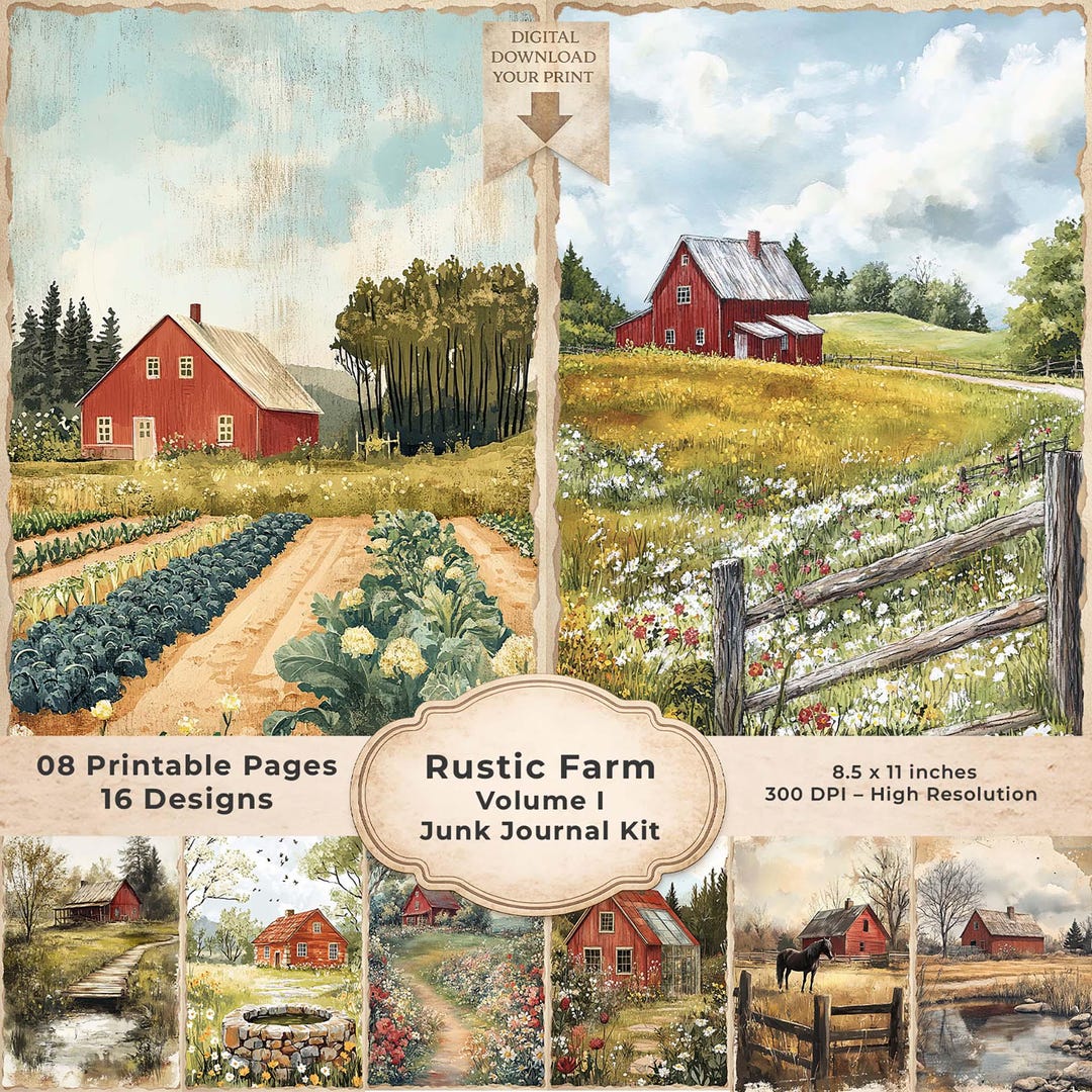 Rustic Field Journal Farm Junk Journal Pages, Printable Rustic Watercolor, Ephemera Kit - Etsy