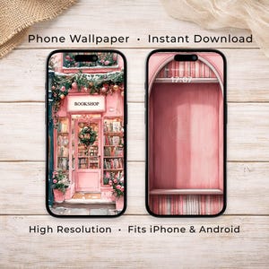 Little Pink Bookshop iPhone Wallpaper Set Vol 2, Book Lover Lock Screen, WP29