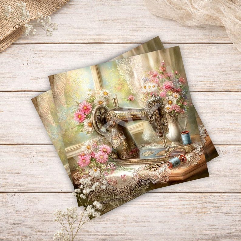 12 Vintage Sewing Machine Junk Journal Kit Shabby Chic Floral Printable ...