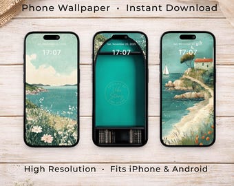 Coastal iPhone Wallpaper Set, Seaside Meadow Ocean Lock Screen, Instant Download WP20