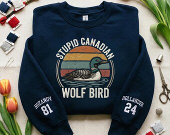 Sudadera bordada con un estúpido pájaro lobo canadiense, meme de hockey sobre rivalidades apasionadas, regalo inspirado en BookTok.