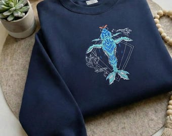 Sudadera bordada de Tulkun, camiseta de Avatar: El Camino del Agua, Tulkun con Kiri Avatar, suéter de ballena oceánica, sudadera con capucha azul de Tulkun
