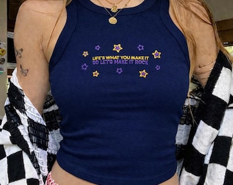 Camiseta sin mangas bordada de Hannah Popstar, camiseta sin mangas de Hannah Miley Montana, estilo nostálgico de los 2000 de Channel