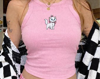 Camiseta sin mangas bordada "La vida de un gato de exhibición", camiseta de Marie Cat de Los Aristogatos, camiseta de Marie Cat de Disney, amante de los gatos, viaje a Disneyland Girl 2026