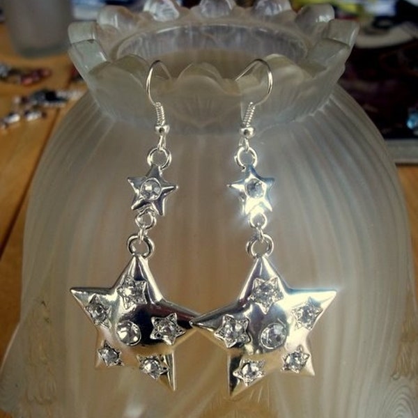 Crystal Silver Star Earrings