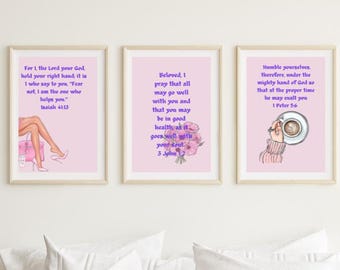 Christian Wall Art Pink and Cute girly bundle Bible Verses Poster Gift Christian preppy prints Jesus Faith Quotes Wall Art Scripture Trendy
