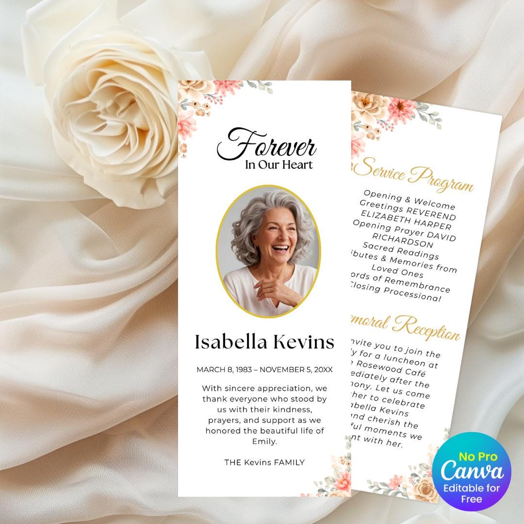 Double-sided Funeral Program Template, Celebration of Life Design ...