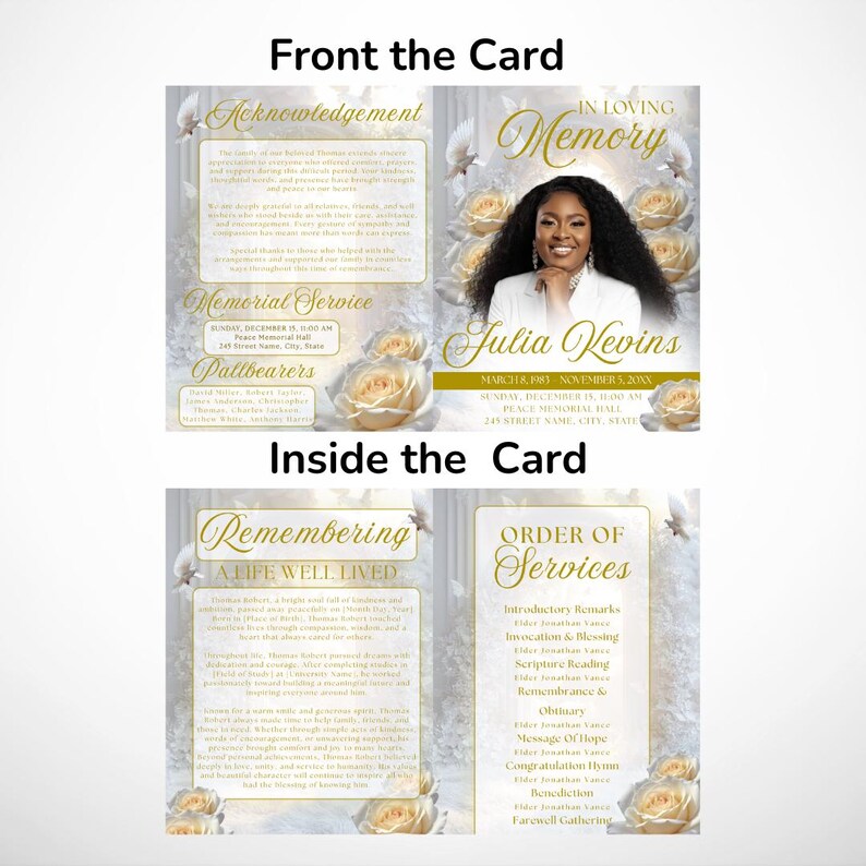 Editable Funeral Program Template, Celebration of Life Design, Obituary Template Canva, Memorial Service Program (Instant Download) image 8
