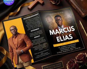 Booklet Funeral Memorial Program, 8.5" x 11" Celebration of Life, Modern Obituary Template Design, 8 Pages (Canva, Instant Download)