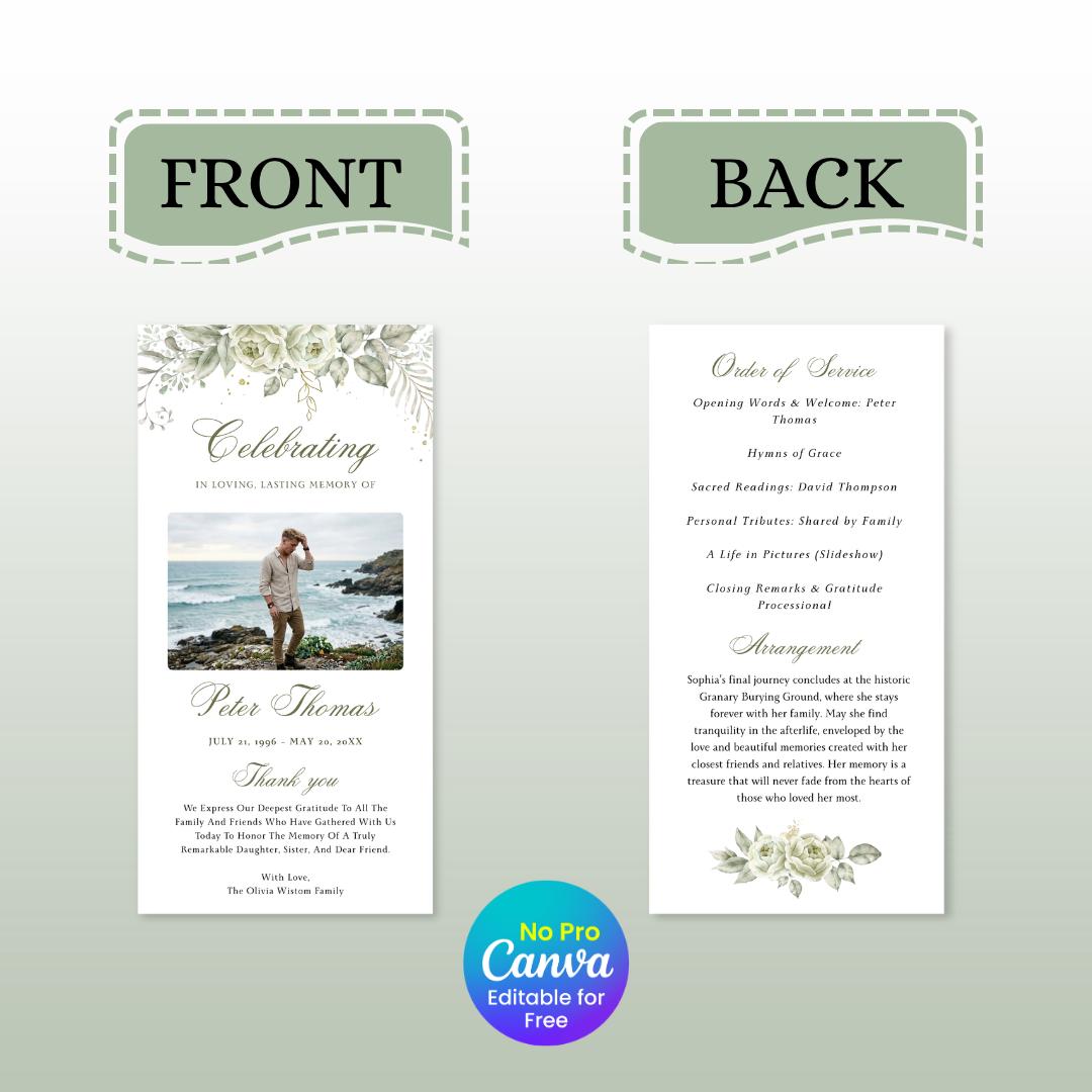 Double-sided Modern Funeral Program Template, Celebration of Life ...